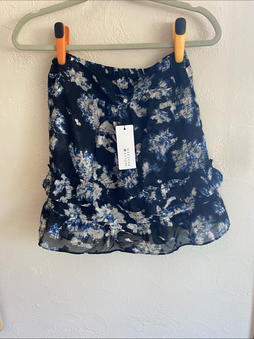 Molly Bracken Navy and White Floral Ruffle Mini Skirt